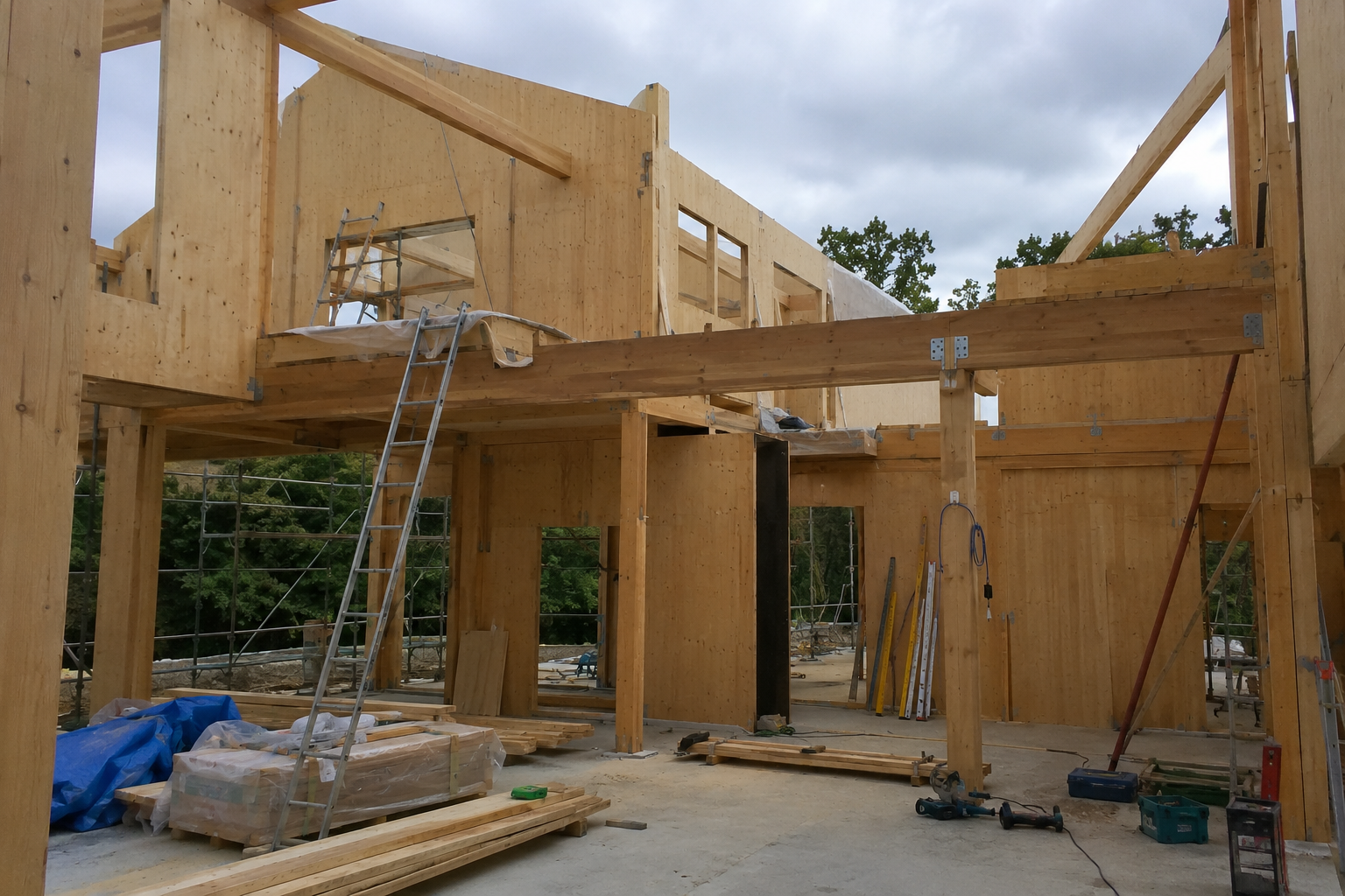Chantier d'ossature bois — direction de travaux Atelier RUPP, Bassin d'Arcachon