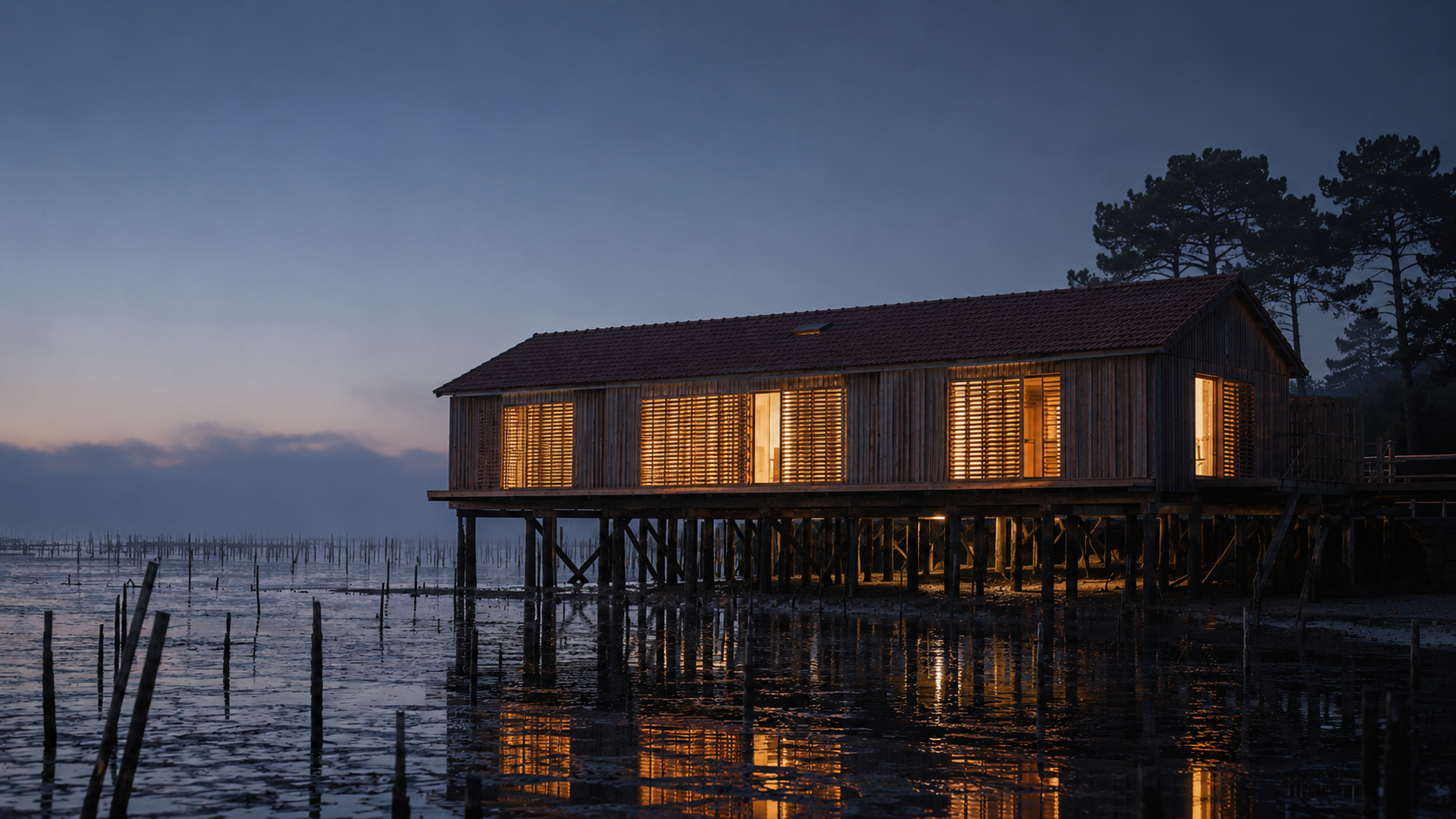 Architecture contemporaine au Cap Ferret — cabane ostréicole sur pilotis par Atelier RUPP
